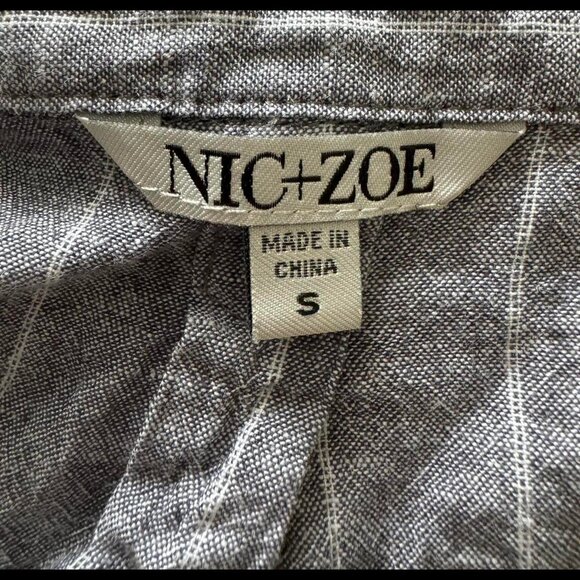 Nic+Zoe Linen Matching Set Top & Pants Grey/Blue Striped - Picture 3 of 5